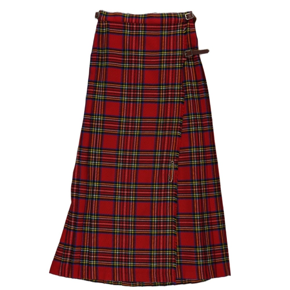 Courtelle Kilt Skirt Women's Size 26 Small Red Tartan Wool Blend Maxi Pleated UK
